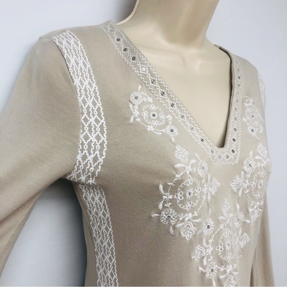 INC International Concepts Tan White Mosaic Print Tunic - Picture 15 of 16